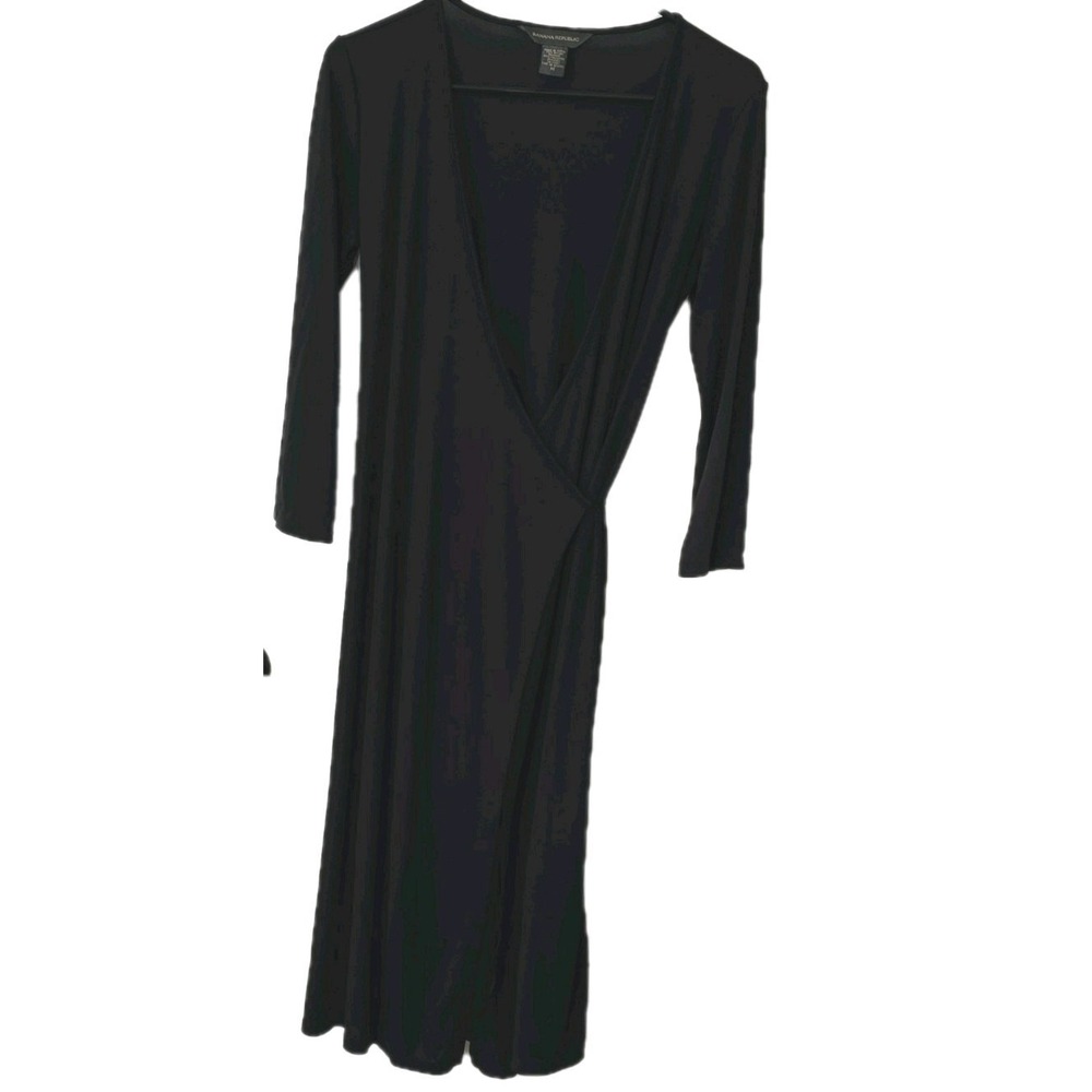Banana Republic Black Long Sleeve Wrap Dress Rayon Polyester Size M